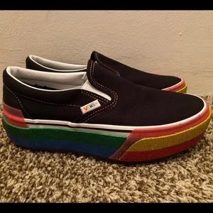 VANS Rainbow glitter stacked platform slip ons